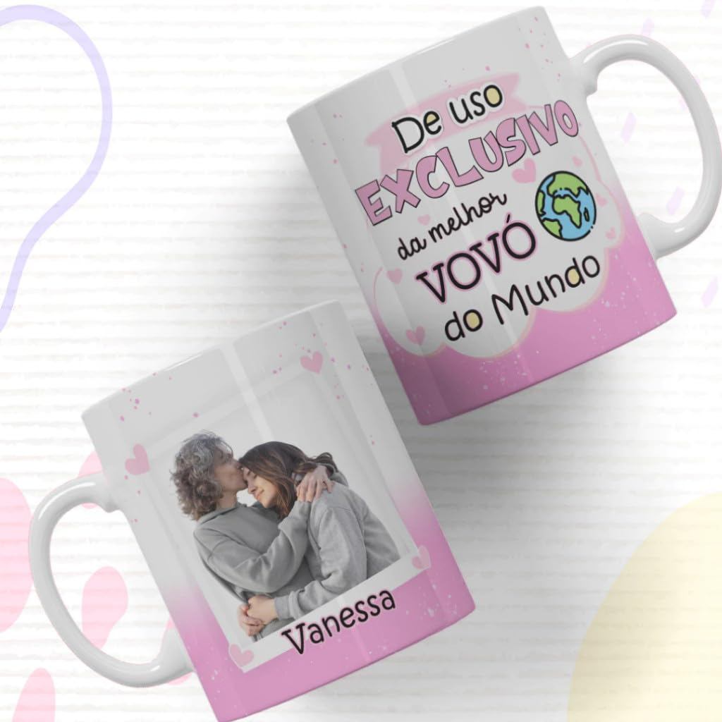 Caneca de Cerâmica Personalizada com Foto e Nome 325ml Branca Uso Exclusivo da Melhor Mãe Avó e Pai do Mundo para Casa
