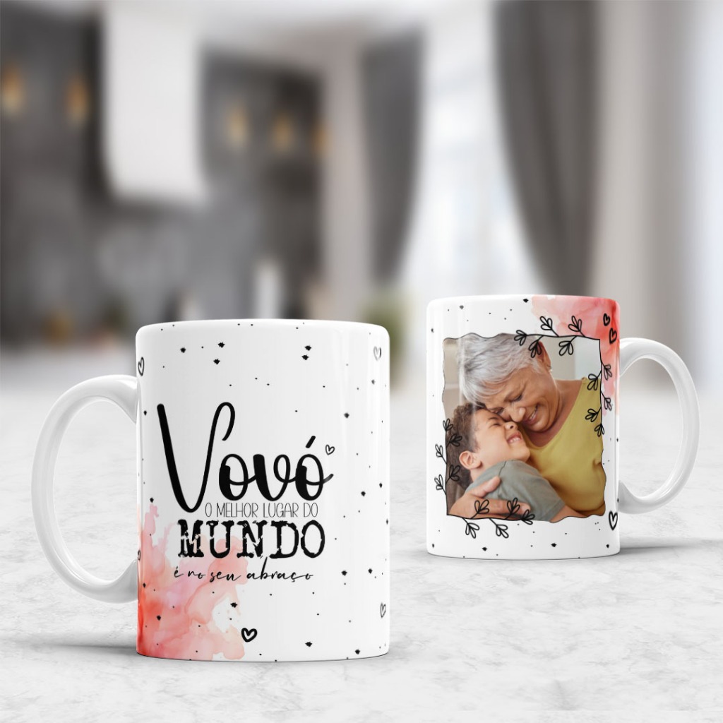 Caneca de Porcelana Personalizada 325ml Vovó a Melhor do Mundo + Foto