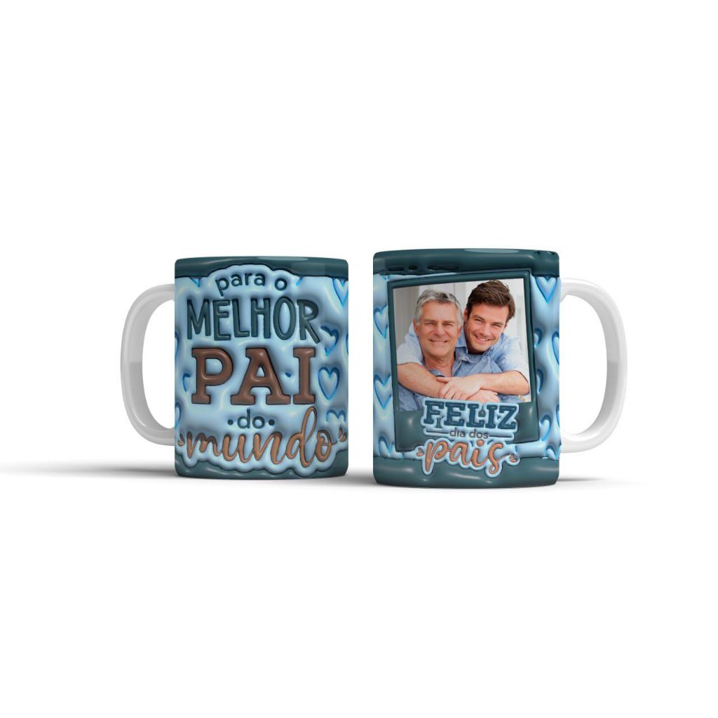 Caneca de Porcelana Personalizada 325ml Arte 3D Melhor Pai Do Mundo + Foto e Nome
