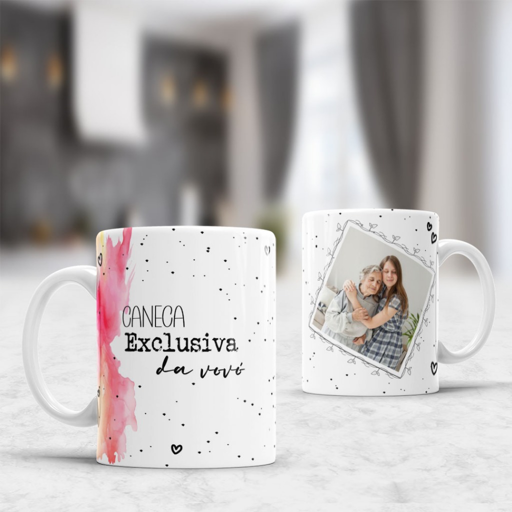 Caneca de Porcelana Personalizada 325ml - Avós - Exclusiva da Melhor Vovó do mundo + Foto e Nom