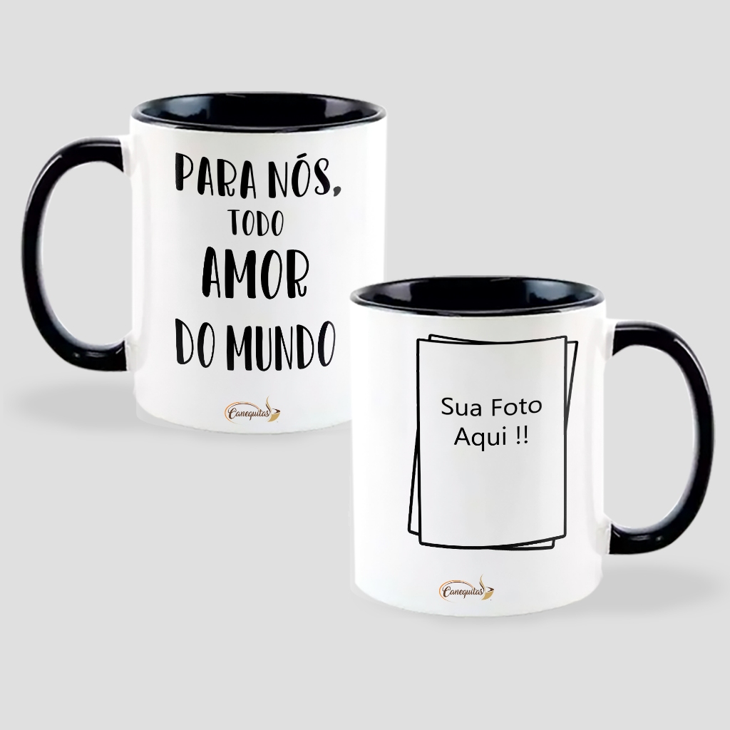 Caneca Colorida Para Casal Com Foto  Dia Dos Namorados Xicara Todo O Amor do Mundo 325ml