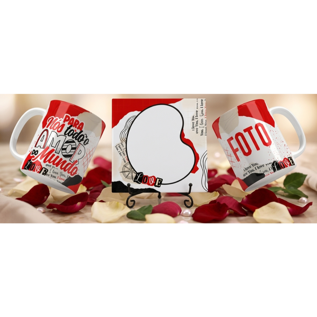 KIT CANECA 325ML E AZULEJO 20CM PERSONALIZADO COM FOTO DIA DOS NAMORADOS PARA NÓS TODO AMOR DO MUNDO 8