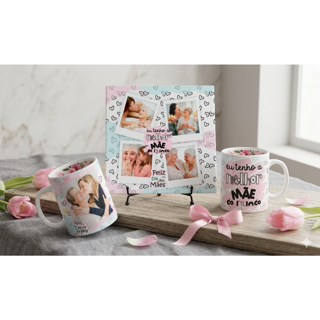 KIT CANECA 325ML E AZULEJO 20CM PERSONALIZADO DIA DAS MÃES COM FOTO MELHOR MÃE DO MUNDO 9