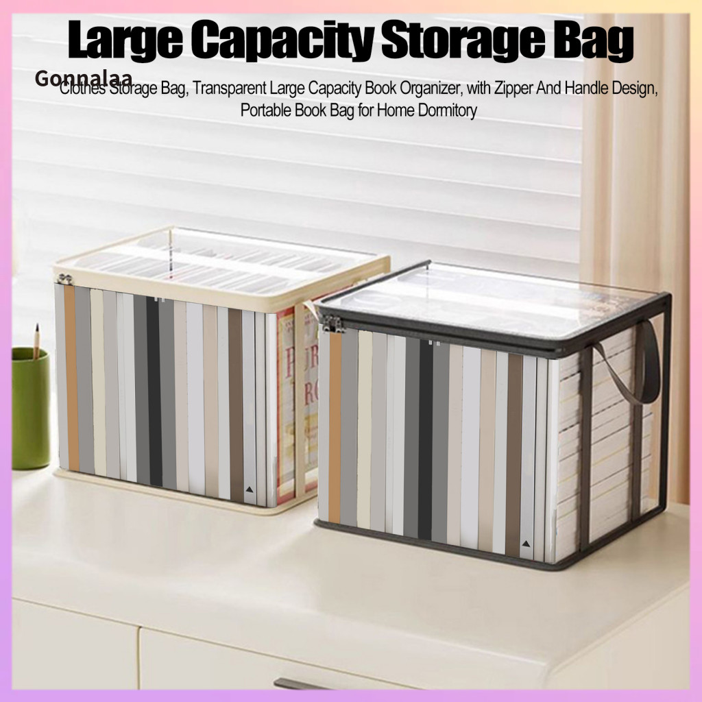 Transparent Clothes Storage Bag with Zipper Handle – Portable Book Organizer for Home Dormitory Travel Durable Spaciou