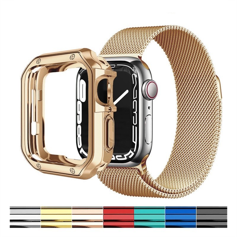 Case + Strap Para iWatch Band Ultra 1 2 49mm 38mm 42mm Pulseira De Metal Inoxidável 9 8 7 45mm 44mm 40mm 41mm Série SE 6 5 4 Cobertura