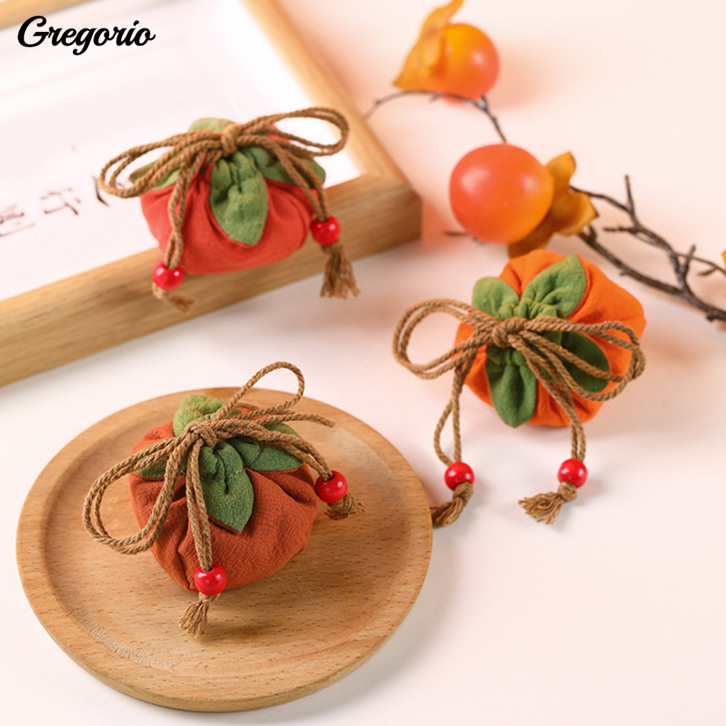 Burlap Drawstring Bag Reusable Gift Mini Coin Purse Small Persimmon Shape Cotton Linen Wallet Cute Fruit Design Change P