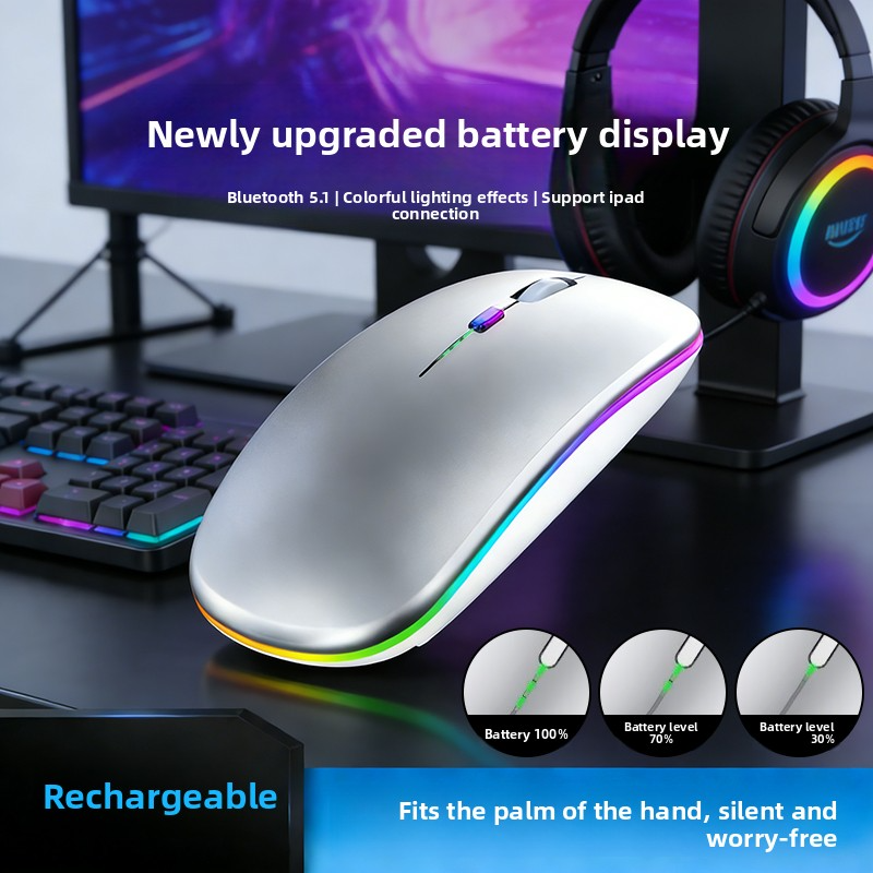 Mouse Bluetooth sem fio Mouse silencioso luminoso de modo duplo adequado para Tablet de Notebook de jogos em casa de esc