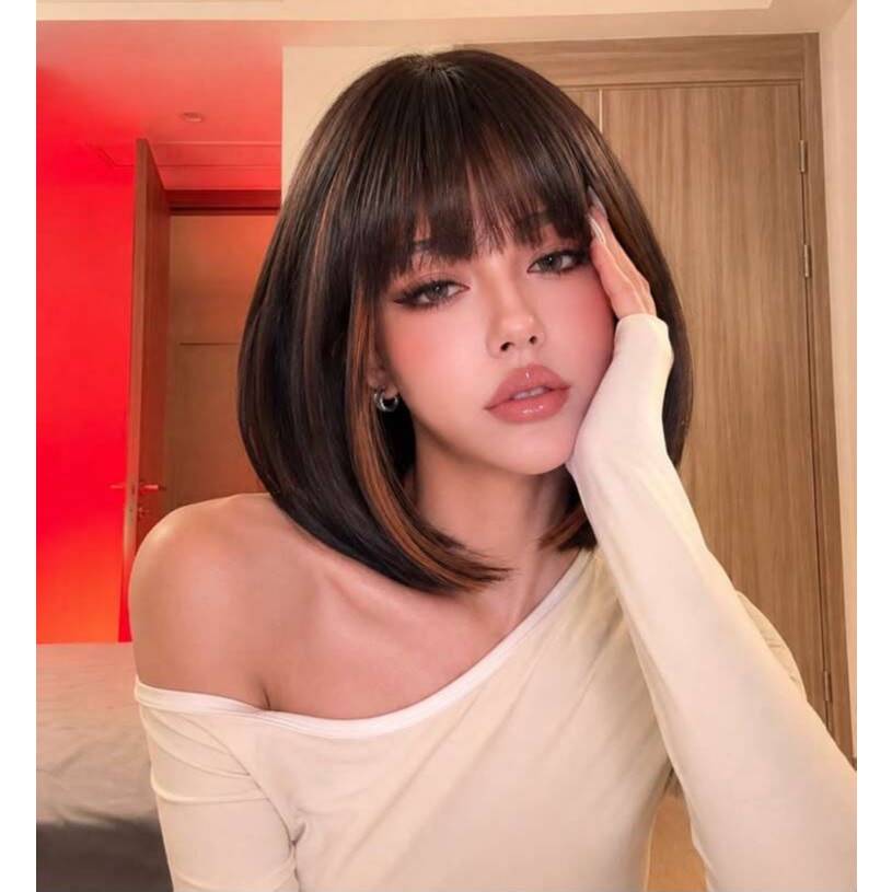 peruca curta long bob com mechas moderna
