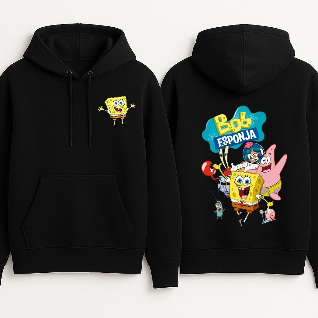 Blusa de frio moletom feminino estampa full hd bob esponja manga longa feito em algodão 100%