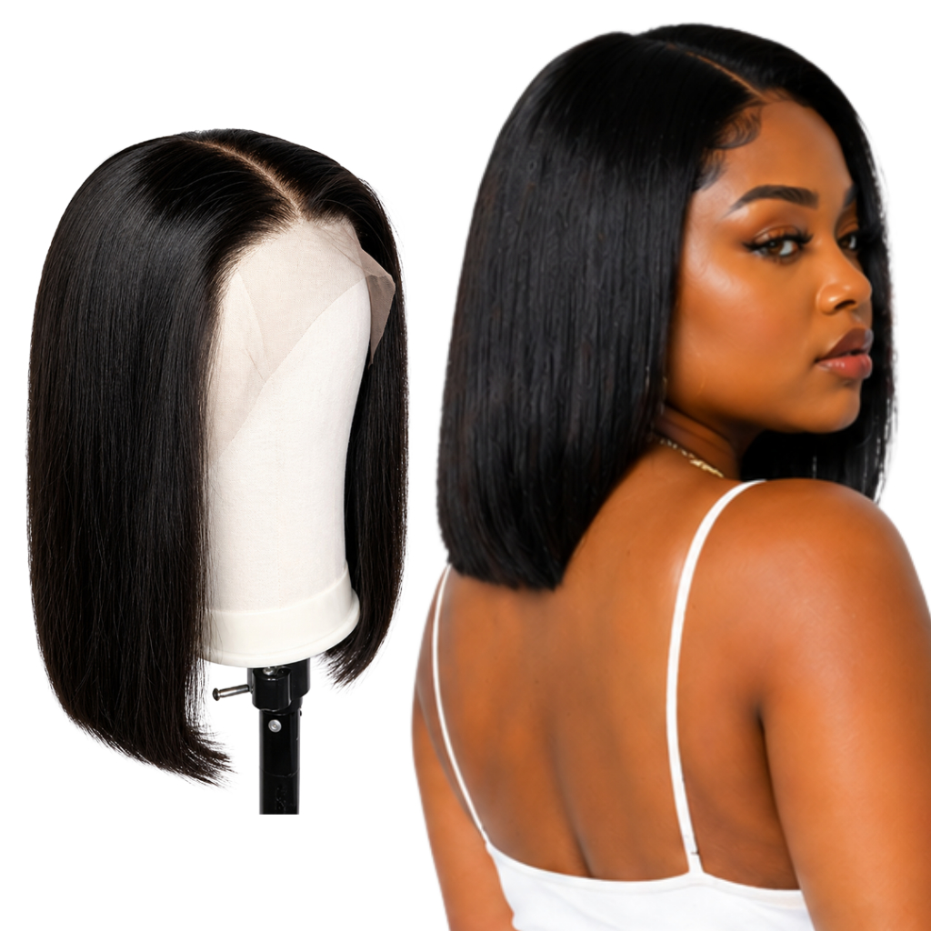 Peruca Bob Long 40cm Lace Front – 100% Cabelo Humano Preto