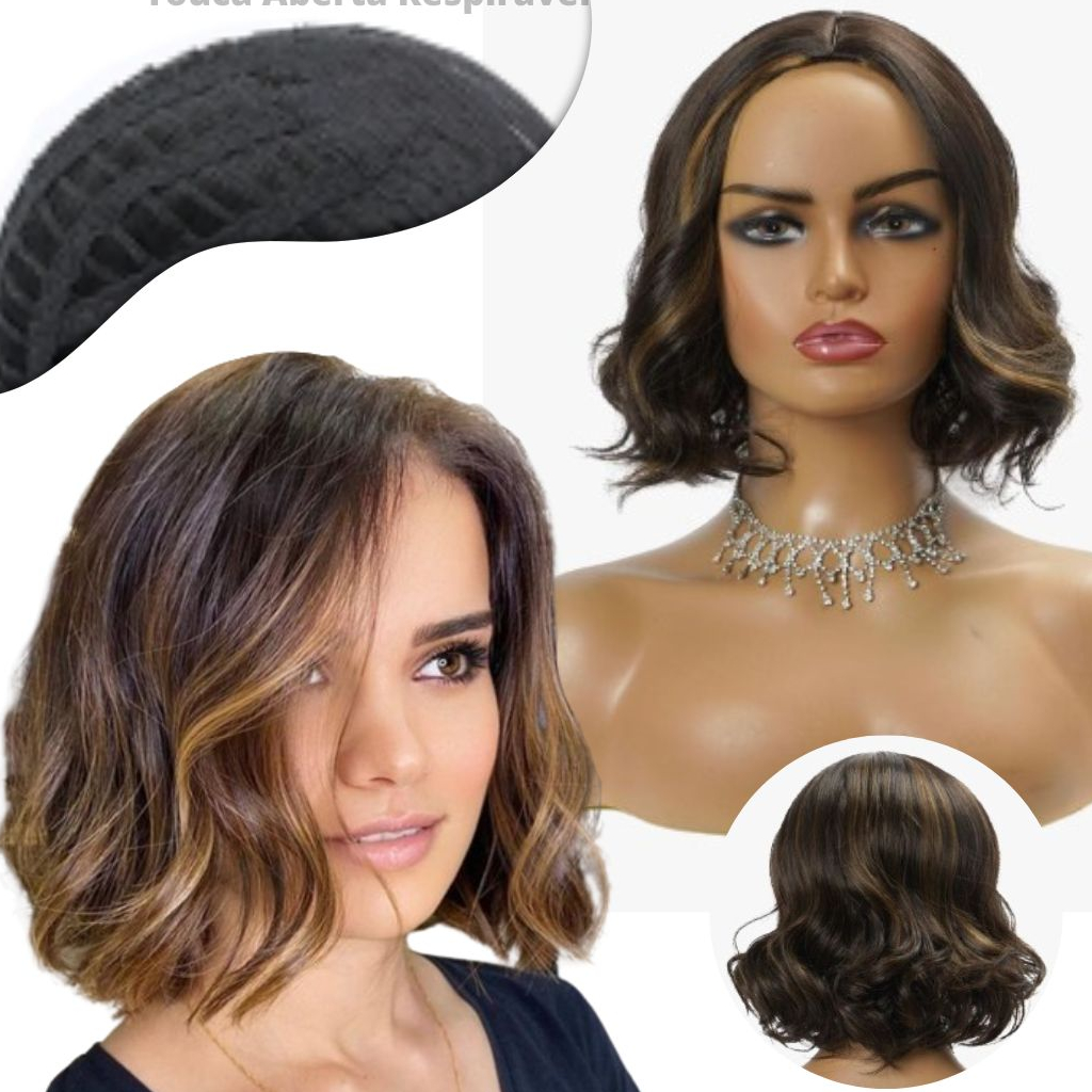 Peruca Long Bob Fibra Premium Curta Sem Franja 250gr 35cm