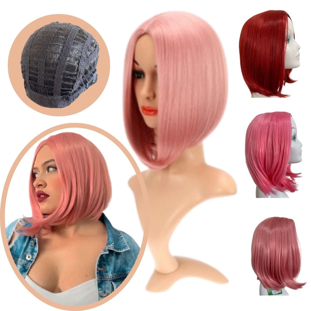 Peruca Lisa Curta Cosplay Fibra Premium Weng Long Bob