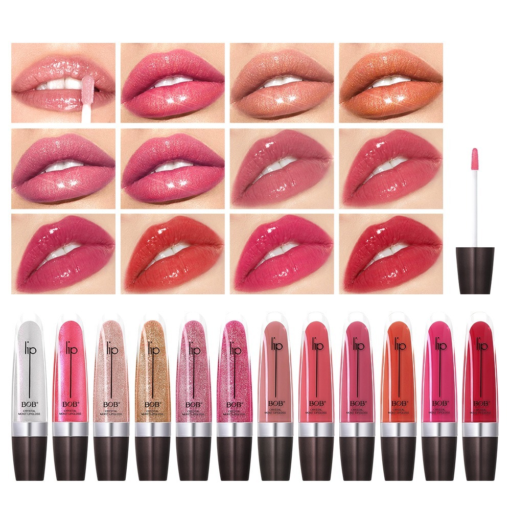 Lip Gloss BOB Brilhante Hidratante Efeito Boca Volumoso Longa Duração 12 Cores Maquiagem Diária