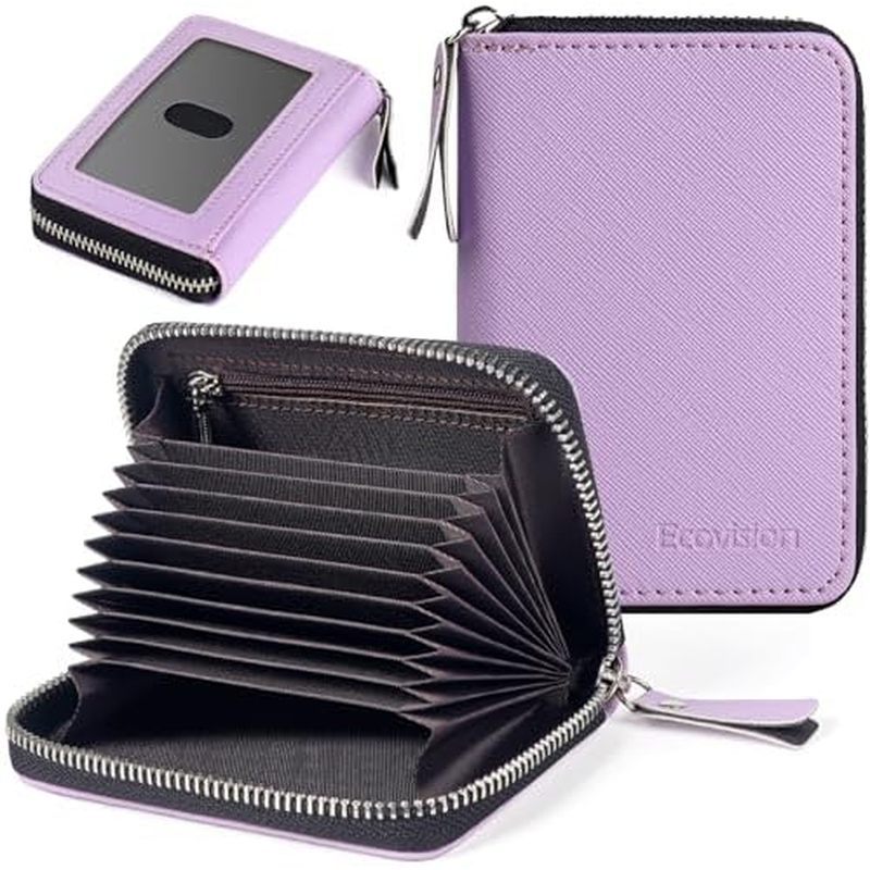 EcoVision Credit Card Holder RFID Card Case Wallet, Small Accordion Zipper Card Case Holder, Card Organizer Case for Wom