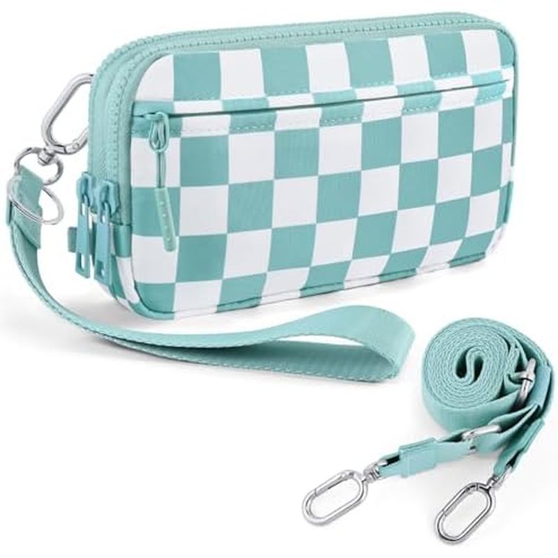 Checkered WristleWallets for Women, RFID Wallet Crossbody with 4 Zippers, Credit Card Holder Cell Phone Organizer