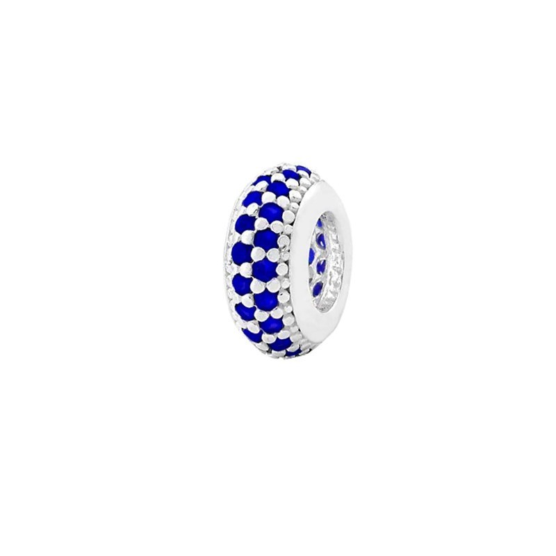Berloque Prata 925 Separador Zircônia Azul Feminino Compatível com todas Pulseiras