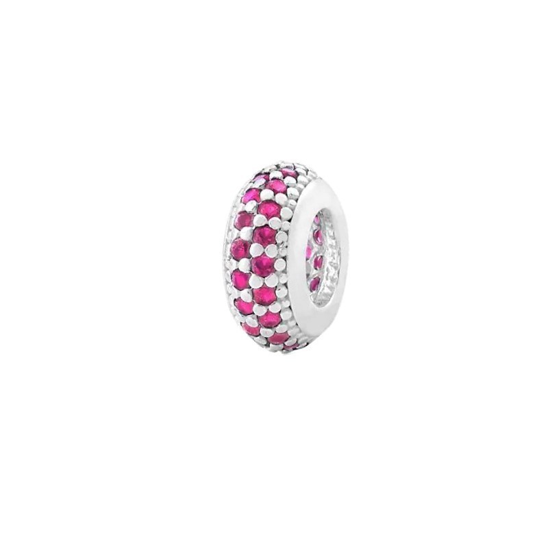 Berloque Prata 925 Separador Zircônia Rosa Feminino Compatível com todas Pulseiras Berloque