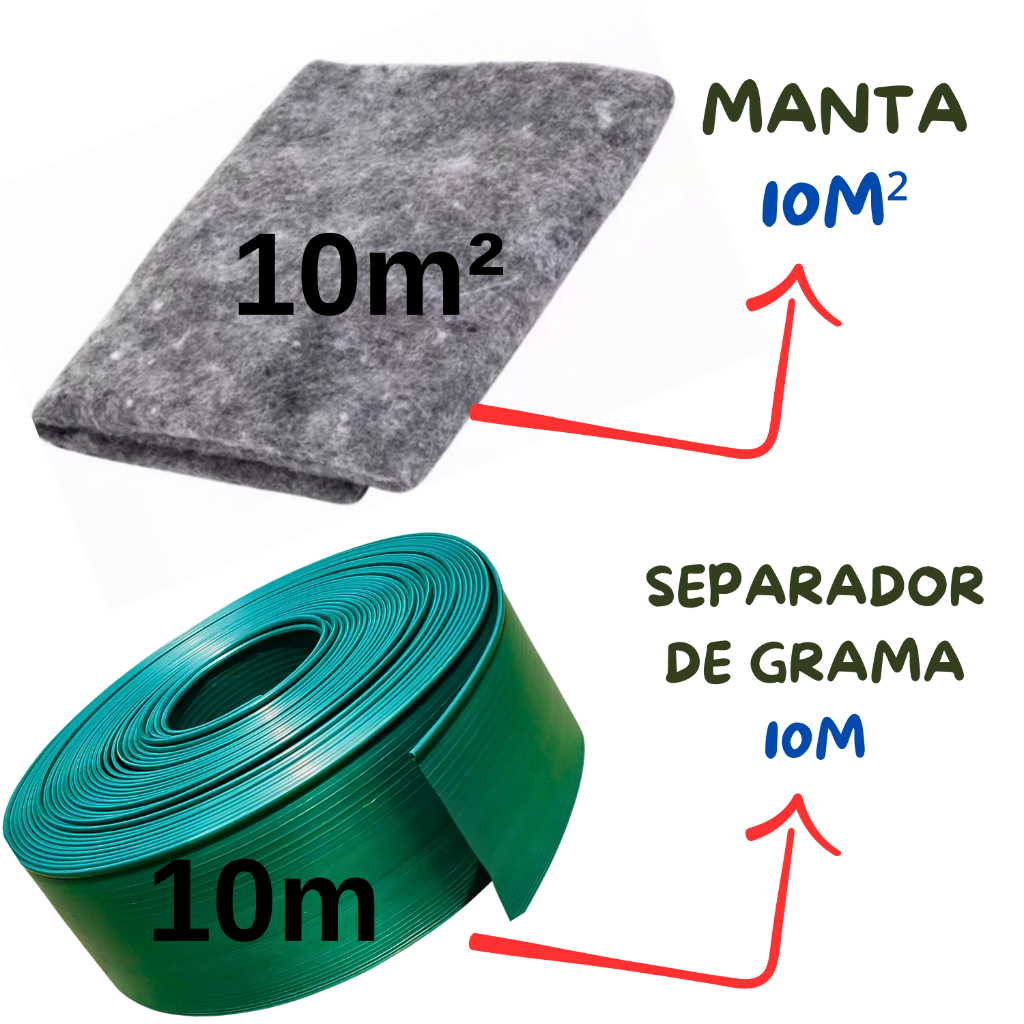 Limitador Separador Grama 10m + Manta Geotextil Bidim 10m² Dreanagem Jardim Canteiros