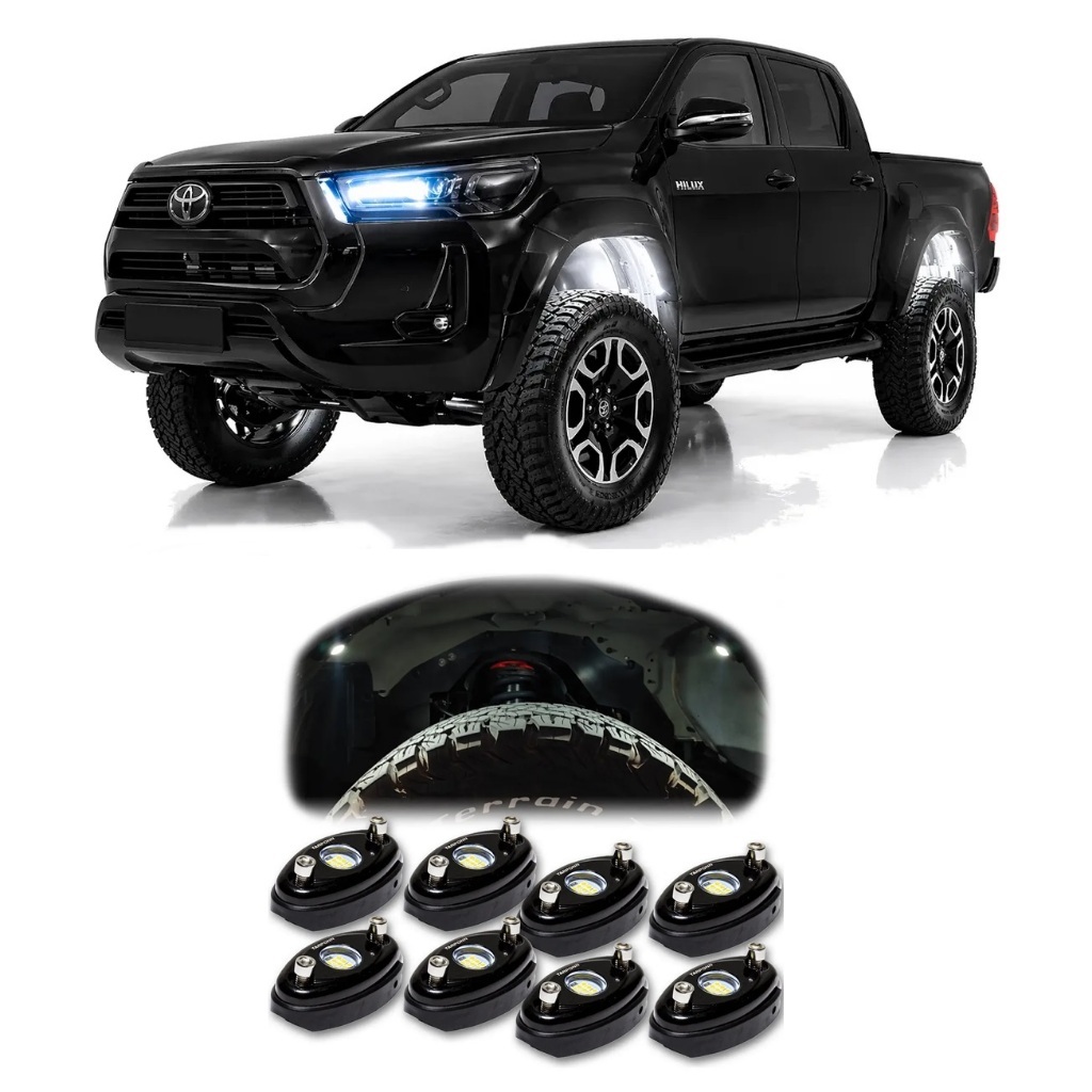 Luz Led Caixa de Roda Caminhonete Rock Light Vans Carros jeep 4x4 KIT 8 unidades Off Road 12v 24v