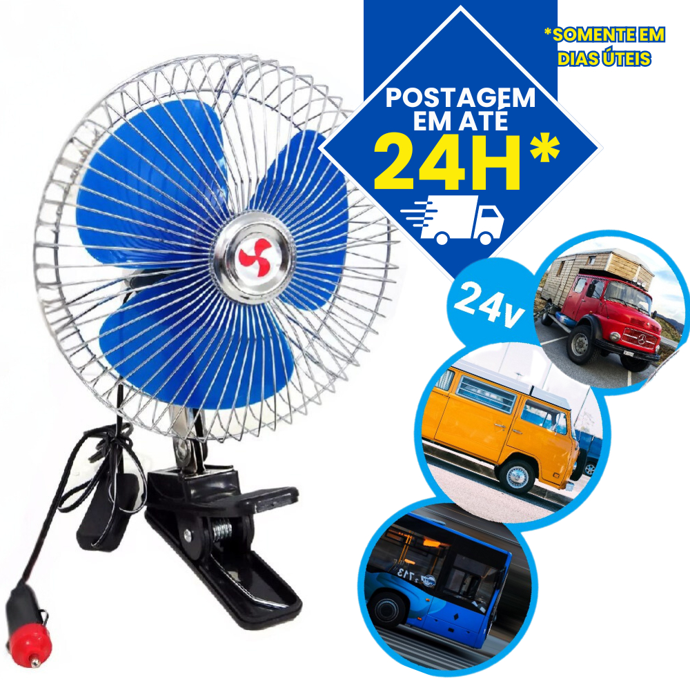 Ventilador Automotivo 24v Caminhões Barcos Trailers Ônibus Vans 8 polegadas Veículos Grandes Ventilação Resfriamento