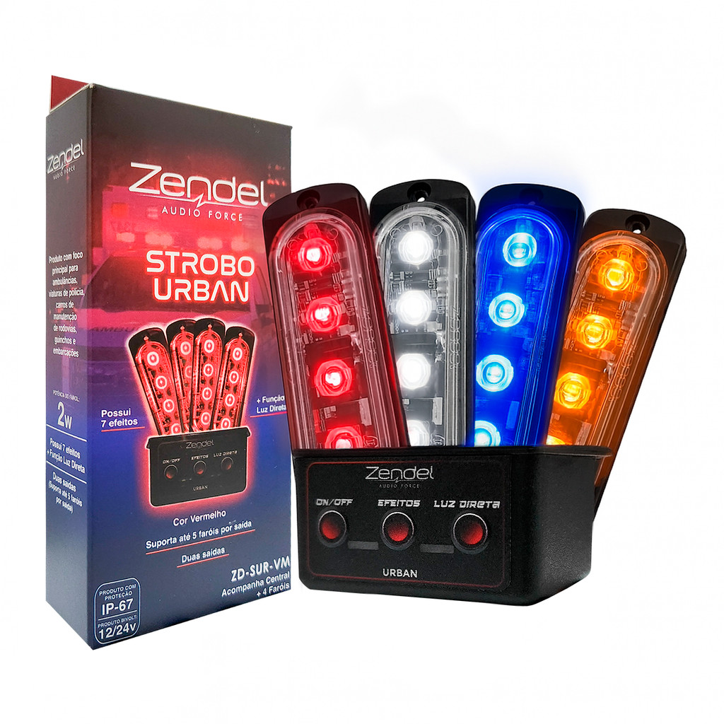 Kit Strobo LED Zendel Urban 12/24v A Prova D´Água - Carro Caminhão Vans
