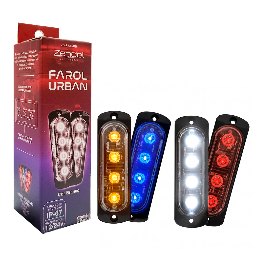 Par Strobo LED Zendel Urban 12/24v A Prova D´Água - Carro Caminhão Vans