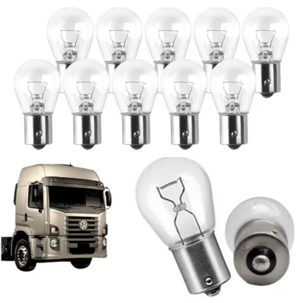 Kit 10 Lampadas Ba15s Halogena 1 Polo P21w 24v Caminhão Onibus Maquinas Agricolas Vans