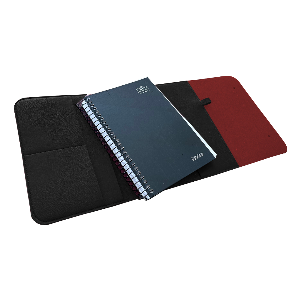Capa para Caderno e Agenda em Couro Ecológico Preto Vermelho