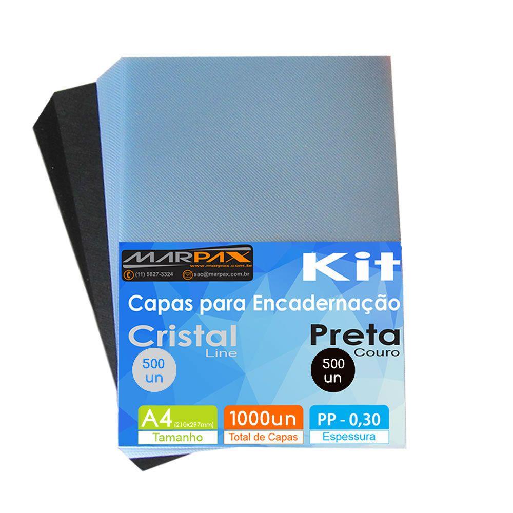 Kit Capa encadernação A4 - Preta Couro + Cristal Line 1000un