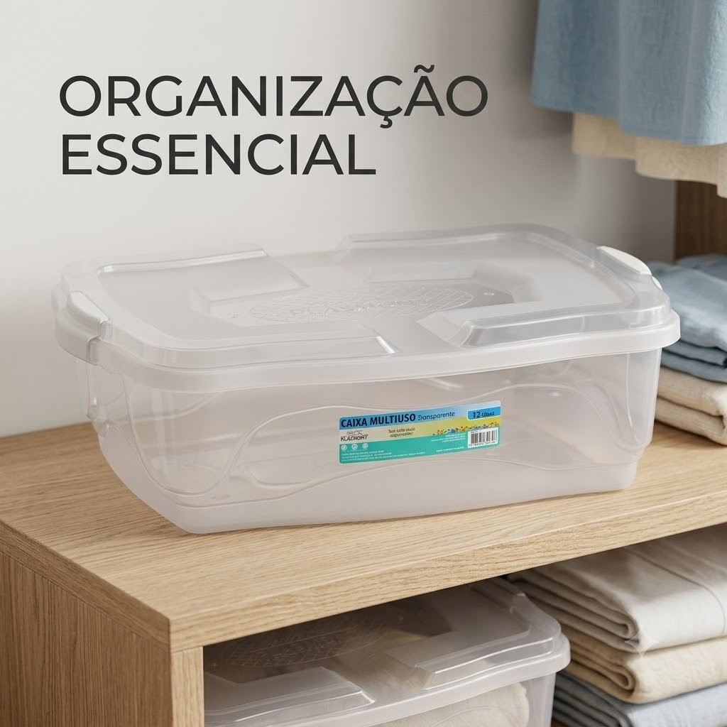 Kit Caixas Organizadoras 12L Plástico Transparentes com Tampa Para Roupas Brinquedos Sapatos