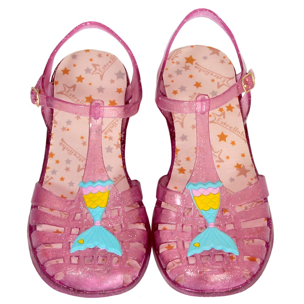 Sandália Feminina Infantil Cristal Glitter Sereia Transparente