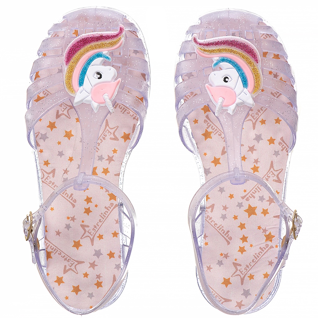 Sandália Feminina Infantil Cristal Glitter Unicórnio Transparente