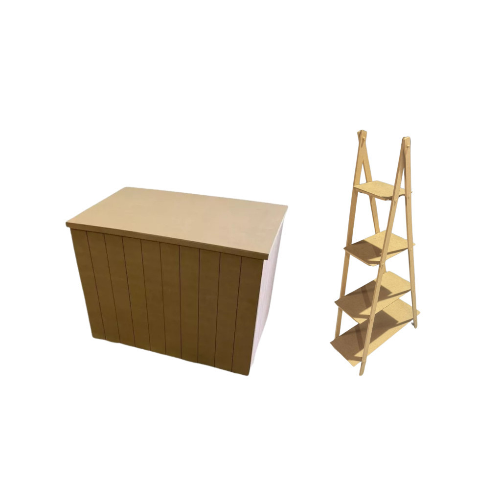 Mesa Frisada Desmontável MDF Cru + Brinde Escadinha 4 Andares