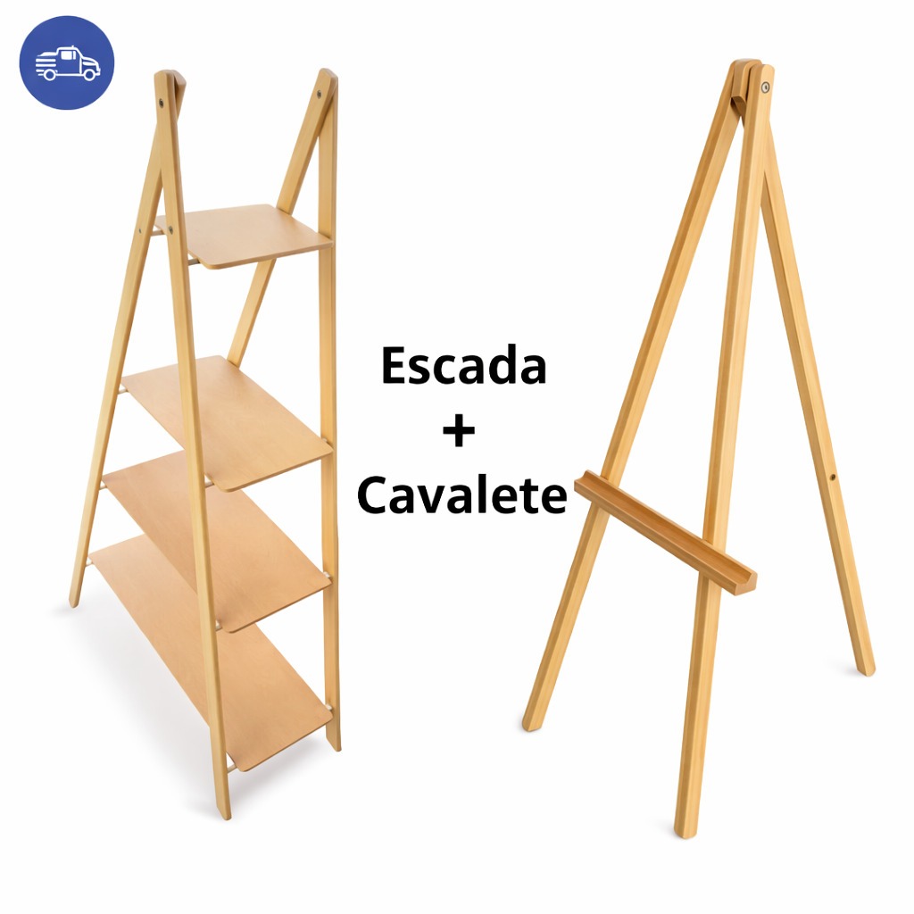 Escadinha De Chao 4 Andares Oferta Especial Mdf Cru MAIS Cavalete para aniversários e festas