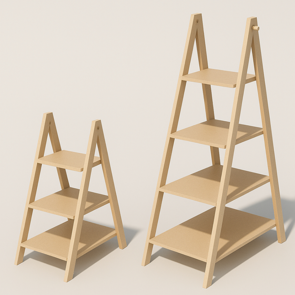 Kit Escadinha 4 Andares Para Decoração Chão MDF Cru + Escadinha 3 Andares Para Decoração De Mesa