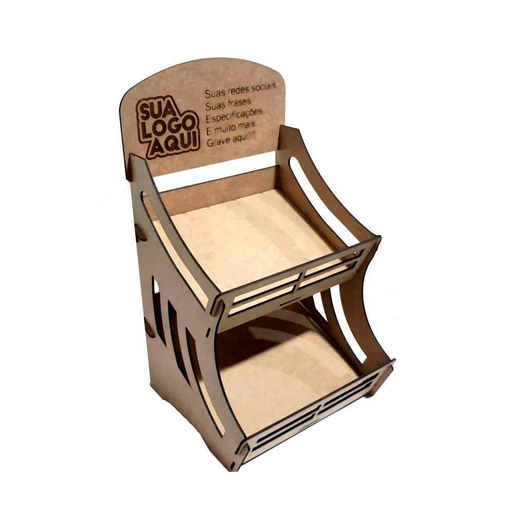 Expositor Brownie  2 Andares / Palha Italiana / Personalizado c/ logomarca em MDF CRU e Branco * MDF