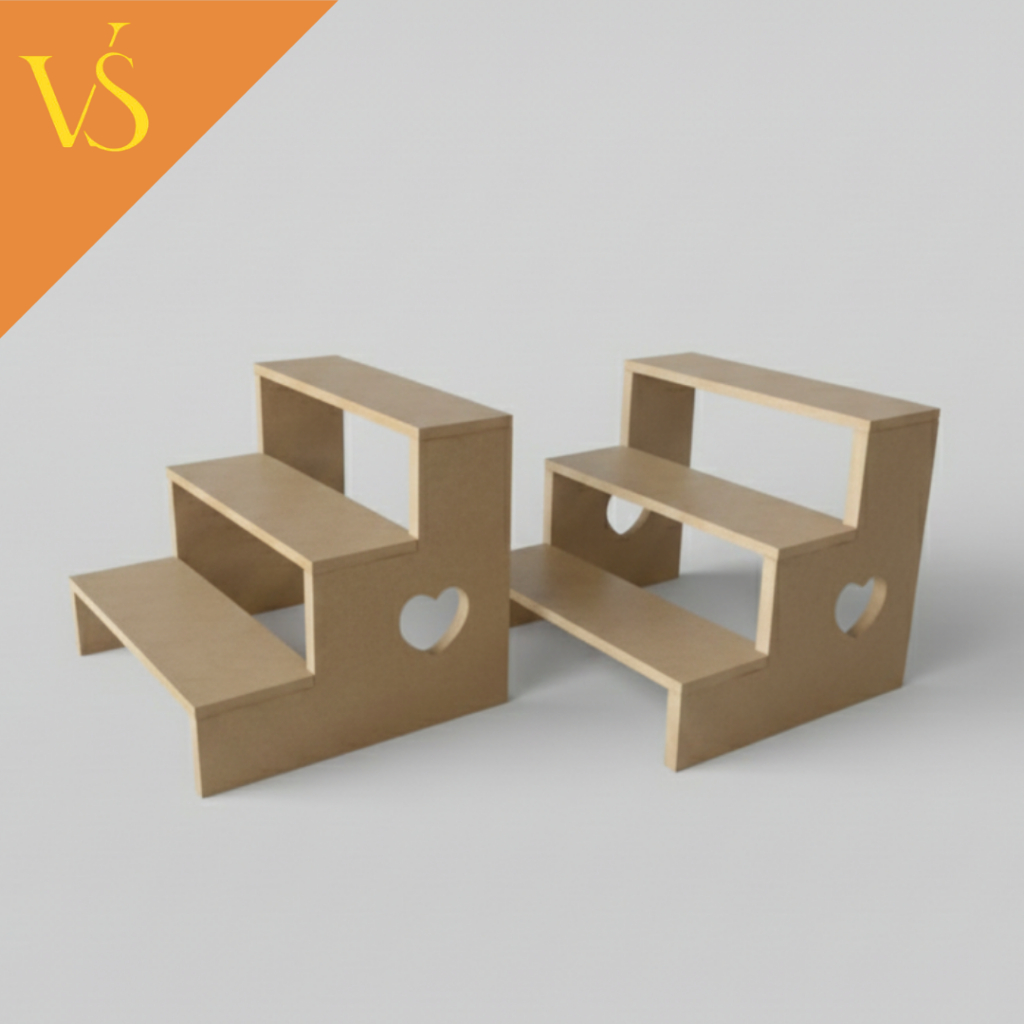 Kit 2 Expositores Escadinha 3 Andares Para Decoração De Mesa MDF 9MM Branco Cru Docinhos Festa