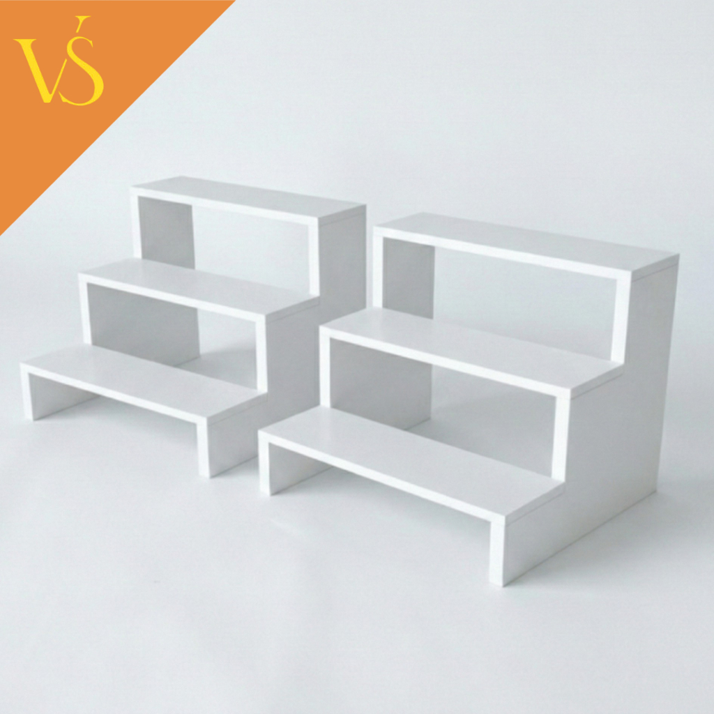 Kit 2 Expositores Para Mesa Docinhos Lembrancinhas 3 Andares MDF Resistente Branco Cru