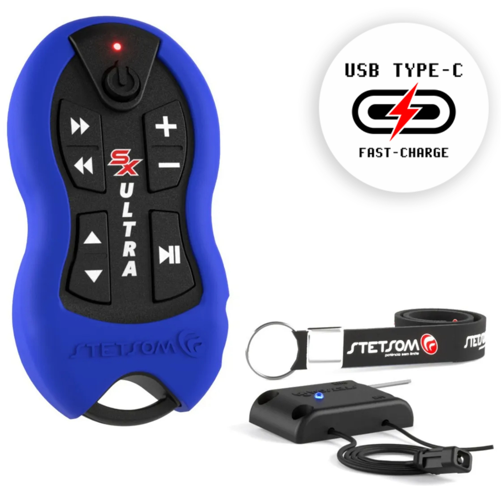Controle Longa Distância Recarregável Stetsom Alcance Control SX2 Ultra 8 Funções 500 Metros Azul