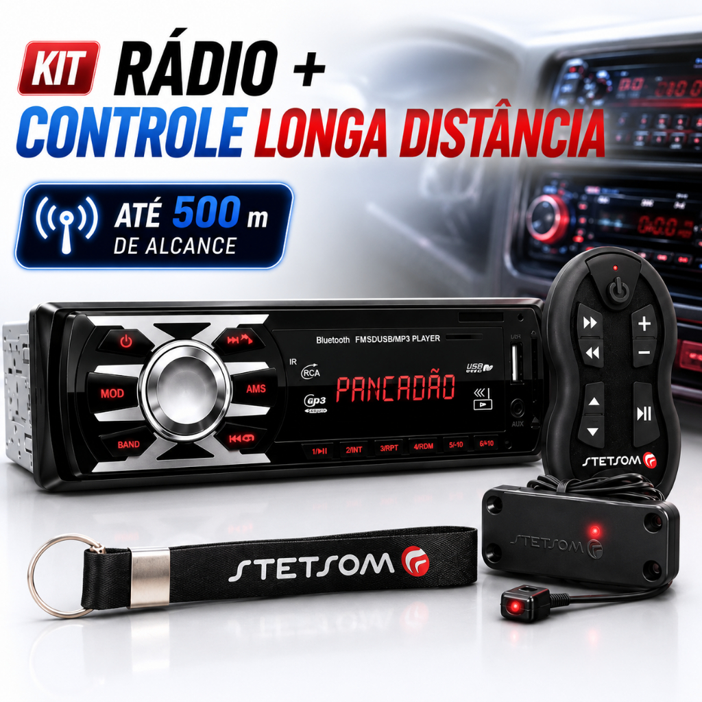 Rádio Automotivo Bluetooth USB MP3 + Controle Stetsom Longa Distância 500m
