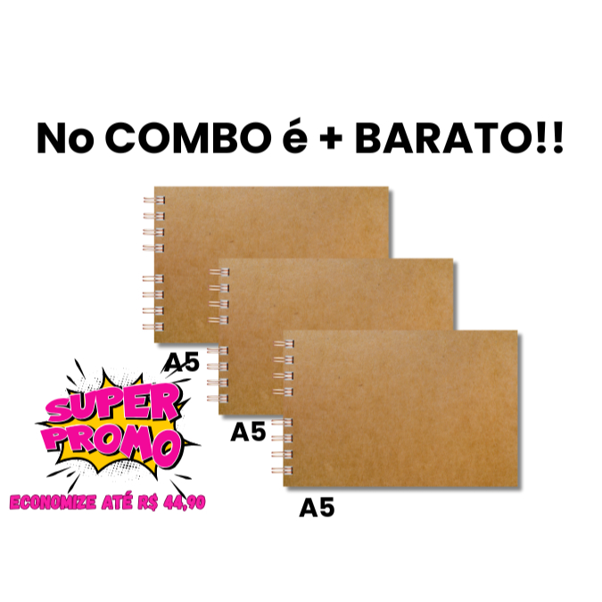 COMBO 3 Álbuns de fotos A5 scrapbook capa kraft