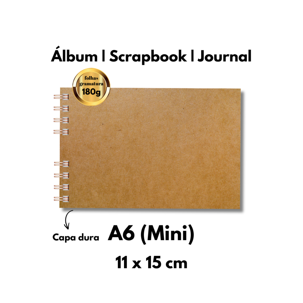 Álbum de fotos A6 capa Kraft médio 11 x 15 cm MINI Caderno de recordações scrapbook