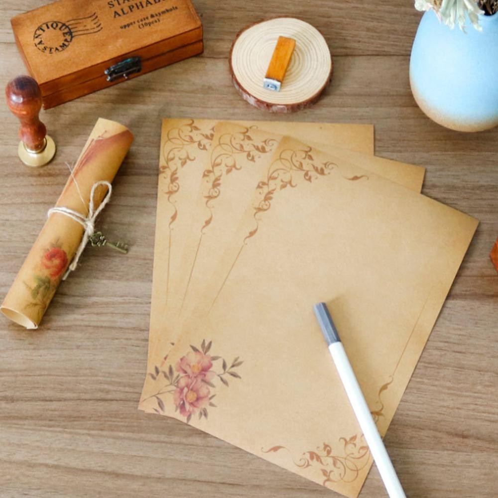 TKEY 8 Folhas/Pacote Papéis De Carta Vintage Retro Romântico Kraft Marrom Escrita Scrapbooking Coleção I4Q4