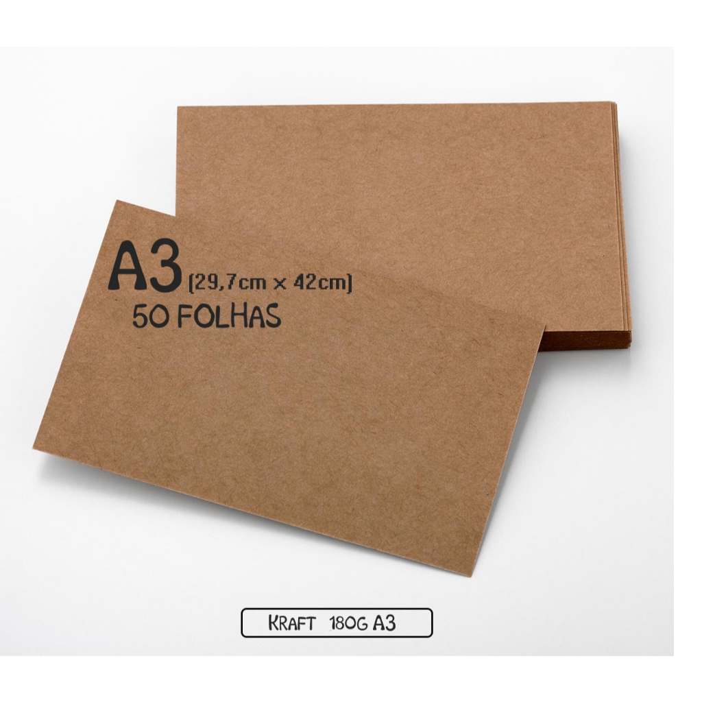Papel Kraft tamanho A3 180g Fosco Marrom Impressão Scrapbook 50 Folhas