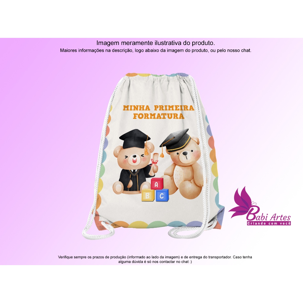 Mochilinha Saco Personalizada Formatura Infantil Saquinho Festa Aniversário Lembrancinha infantil