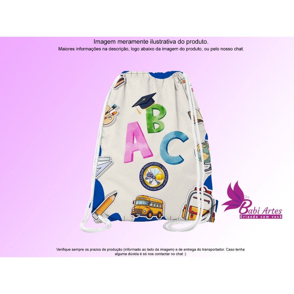 Mochilinha Saco Personalizada Formatura Infantil Festa Lembrancinha Infantil