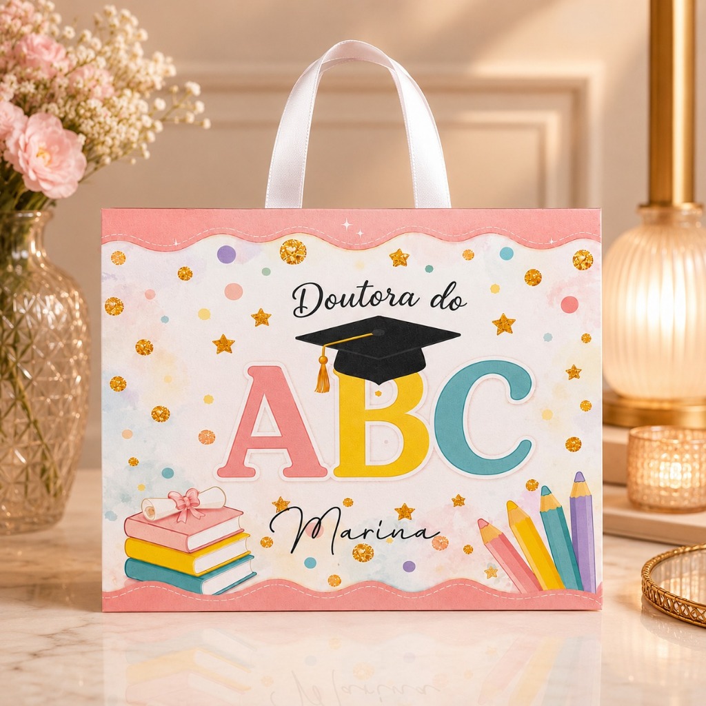 Sacolinha Formatura ABC  Menina Personalizada Pegue e Monte | Lembrancinha Educação Infantil | Festa de Formandos