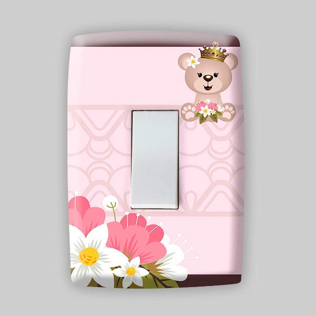Adesivo Para Interruptor Tomada Princesa Ursinho Rosa - Decoração Quarto Infantil Menina Bebê