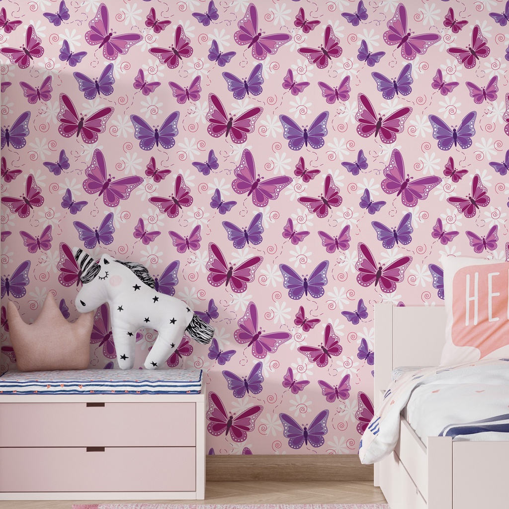 Papel De Parede Borboletas Roxa Adesivo Quarto Menina Infantil Adesivo Lavável - Pro Decor