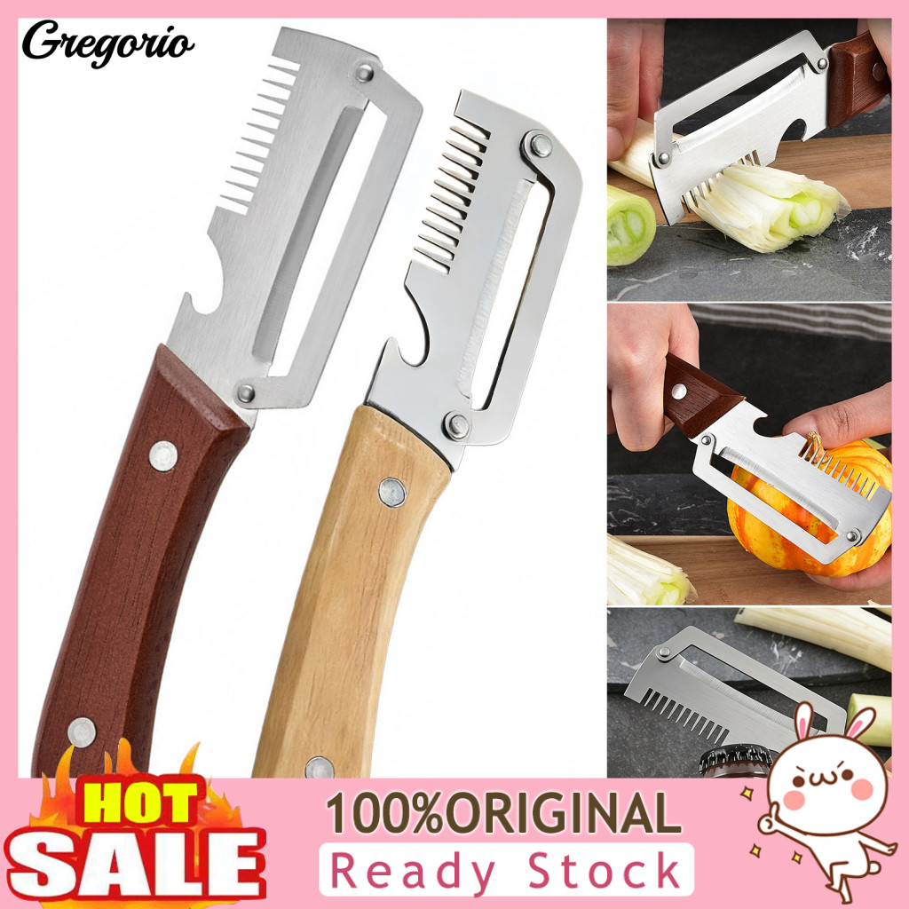 Potato Peeler Ergonomic Wood Handle Knife 2-in-1 Stainless Steel Vegetable Fruit with Wooden Includes Bottle Opener –